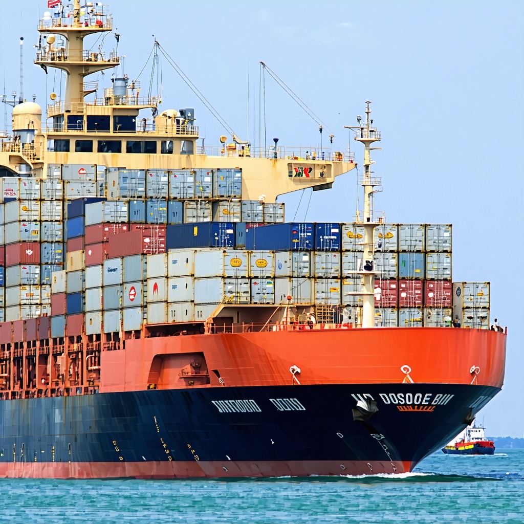 shipping containers on a boat from left to right zoomed in